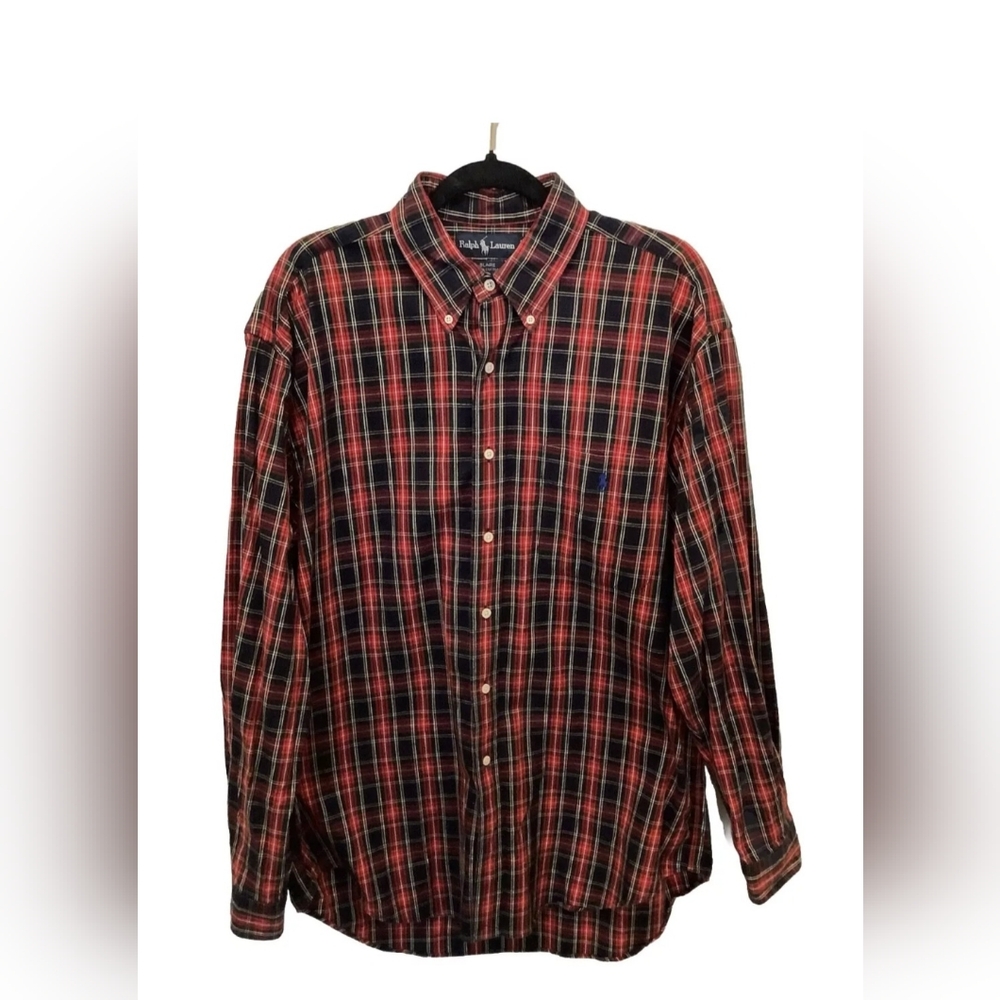 VINTAGE Ralph Lauren Shirt Mens L Red Black Blaire Button Up Long Sleeve…